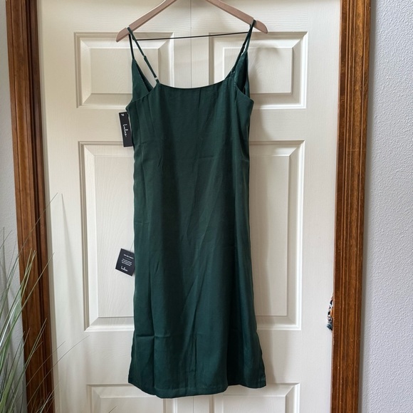 NWT Lulus Fall In Love Green Satin Midi Wrap Dress Small - Picture 4 of 11